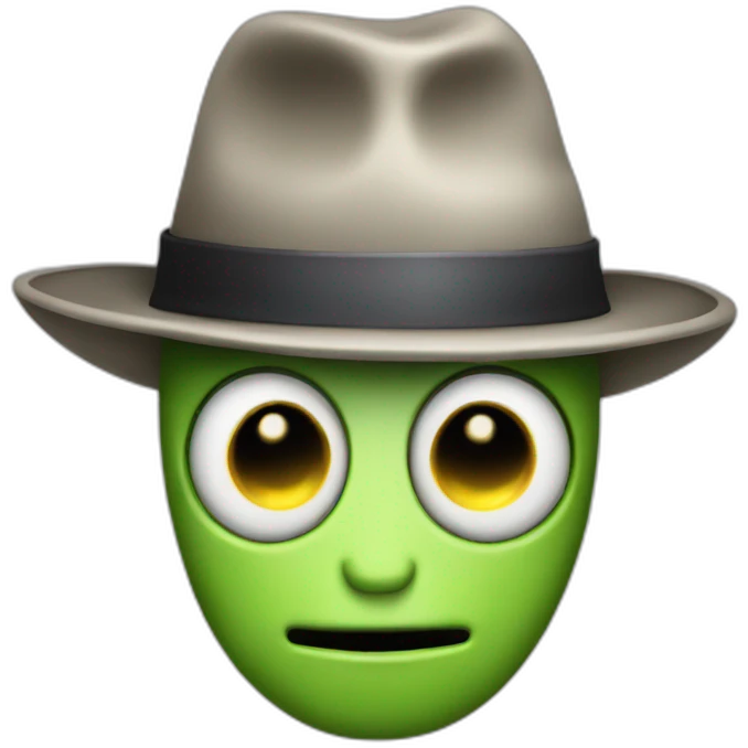 front facing aliens face wearing a bowler hat emoji