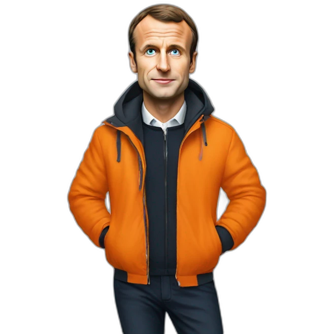 Emmanuel Macron with an orange jacket emoji