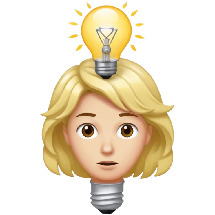 crea Una carita con un remolino en la cabeza, una bombilla encendida sobre ella y una ceja levantada. emoji