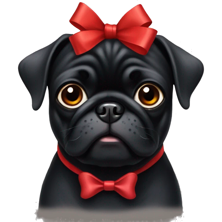 A black pug with a red bow on its ear emoji