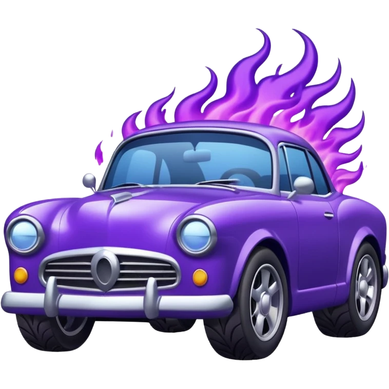 Purple car drifting with navy blue flames coming out of the rear tires. emoji