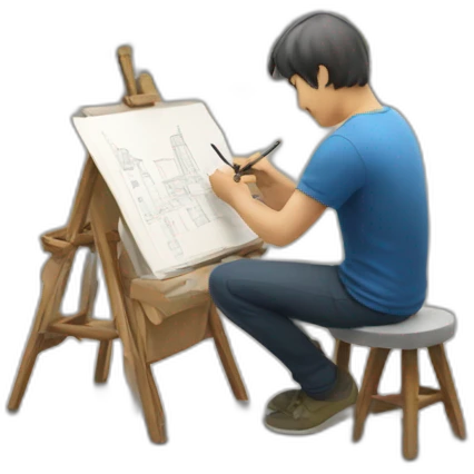 men sketching a mini city emoji