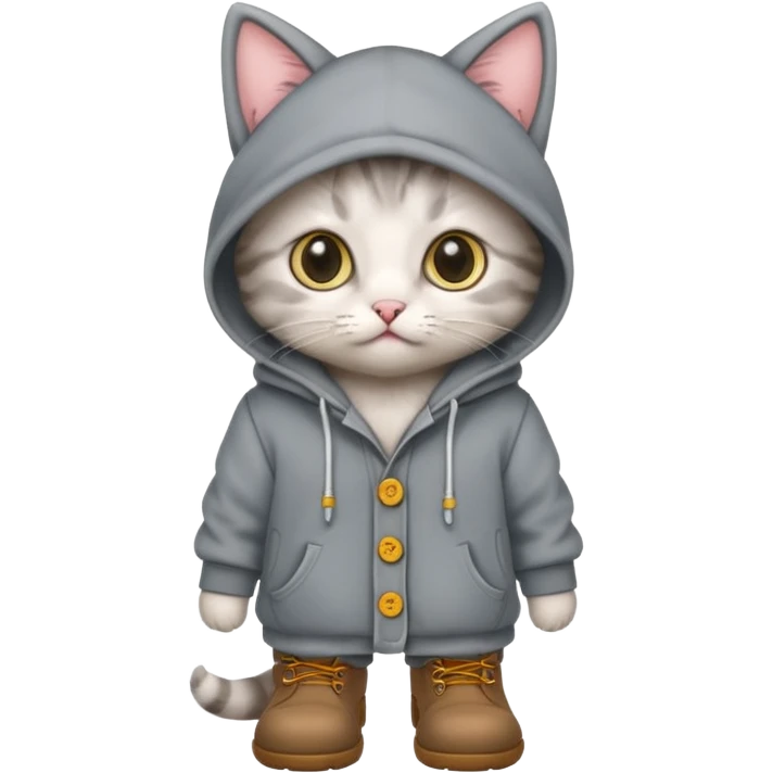 Kitten In boots with a buttoned up hoodie emoji