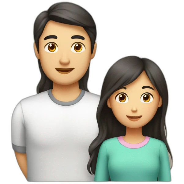 Family, dad is asian, mom is tatar, daughter with long hair emoji