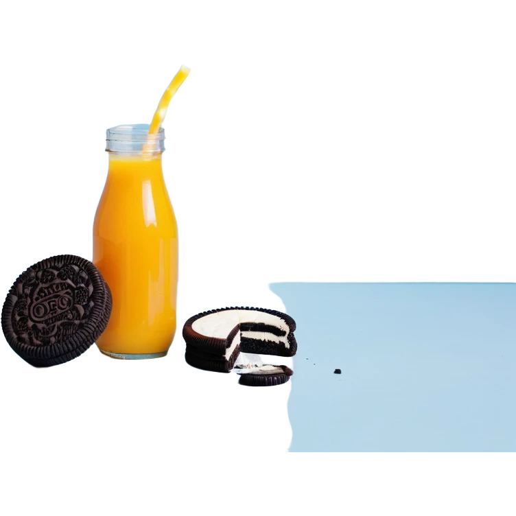 orange juice bottle being cut in half by Oreo cookies emoji