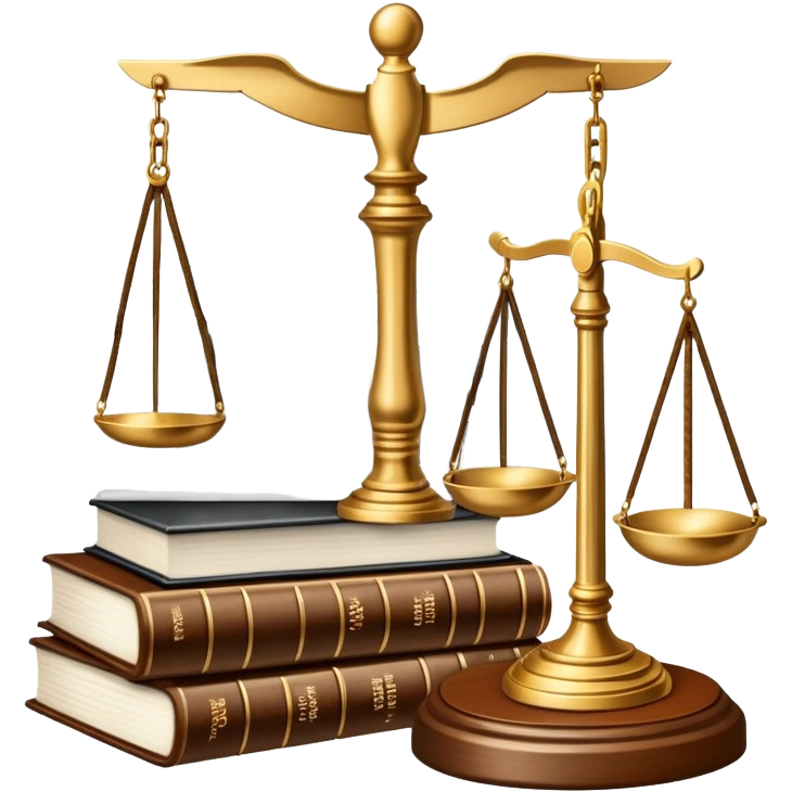 An icon featuring a gavel, scales of justice, and legal books, symbolizing law. The design includes a courthouse building in the background, representing the legal system and justice. Transparent background highlights the authority and structure of the law. emoji