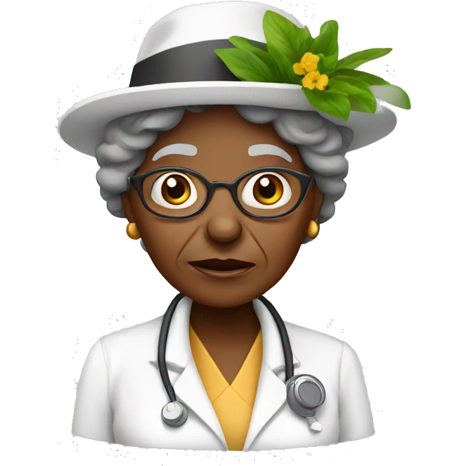 Black old woman scientist with garden hat with a questioning expression emoji