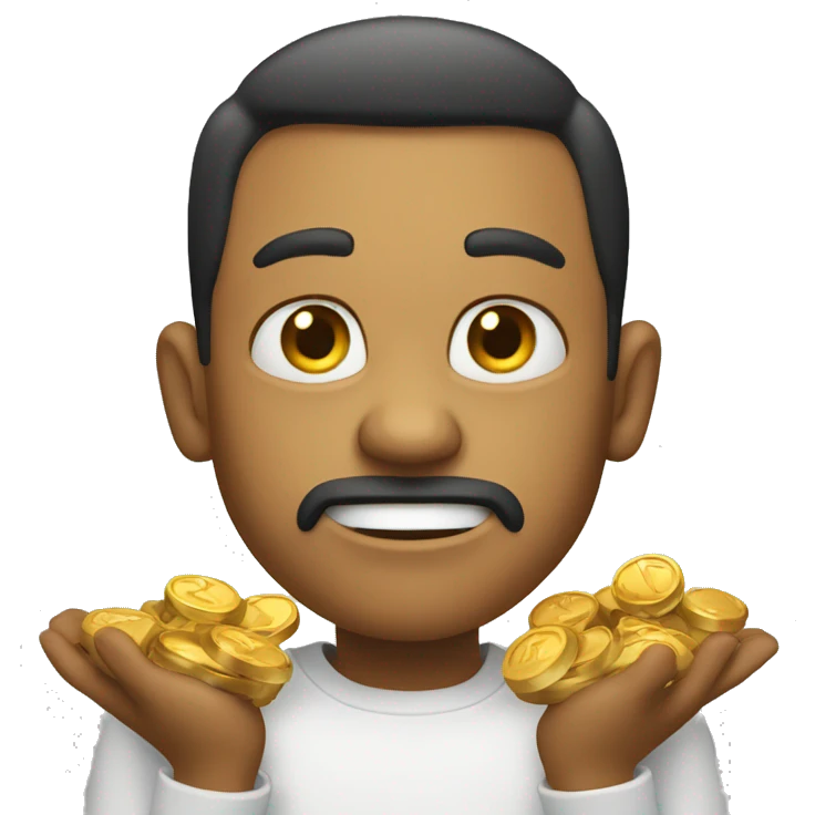 a greedy person with a gold co emoji