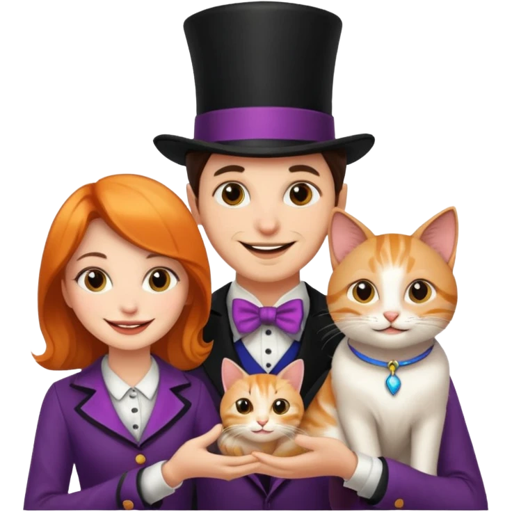 magician couple and their pet cat emoji