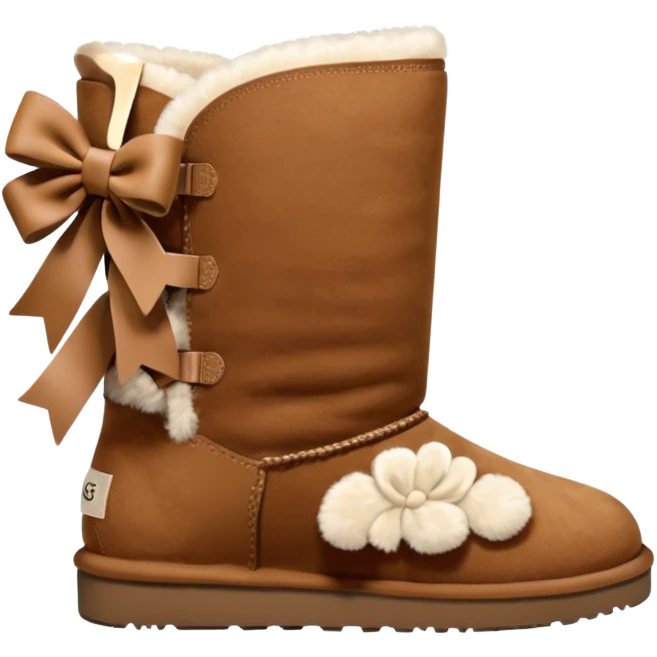 ugg boots that are ankle hight with a cheat bow on the back emoji