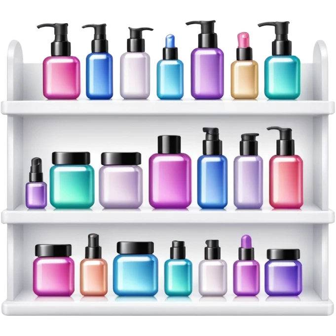 a white shelf with few beauty products and sparkles emoji