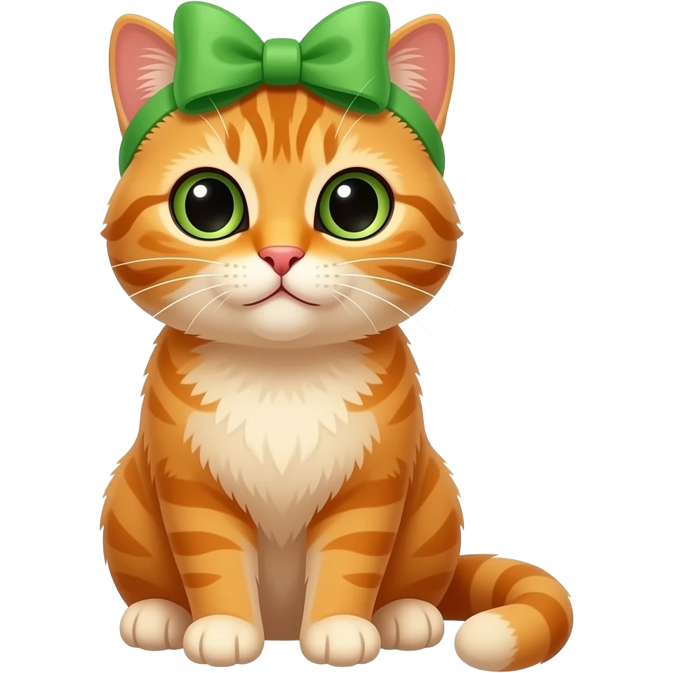 orange cat sitting pose with vibrant green bow clip on head front view emoji