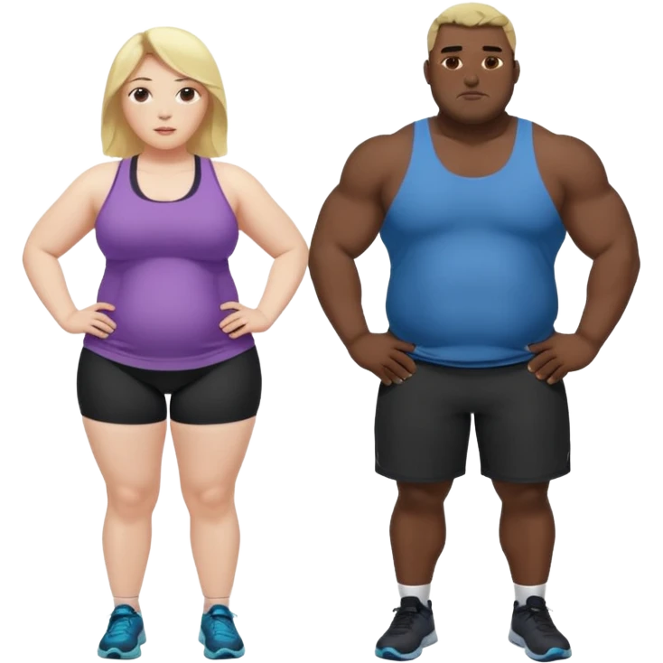 Obese blonde working out with muscular black man  emoji
