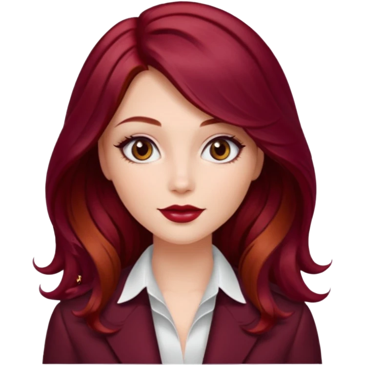 Open


Open


Open


Open
Draw a young glamorous woman with LONG burgandy cherry cola hair in a centre hair part styled slightly wavy emoji