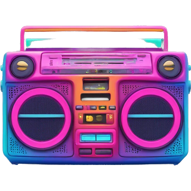 colorful boom box with musical notes in neon color emoji