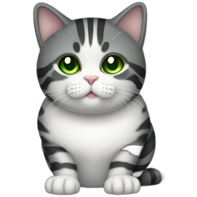 Chubby Striped dark grey female cat with Green eyes and white chest emoji