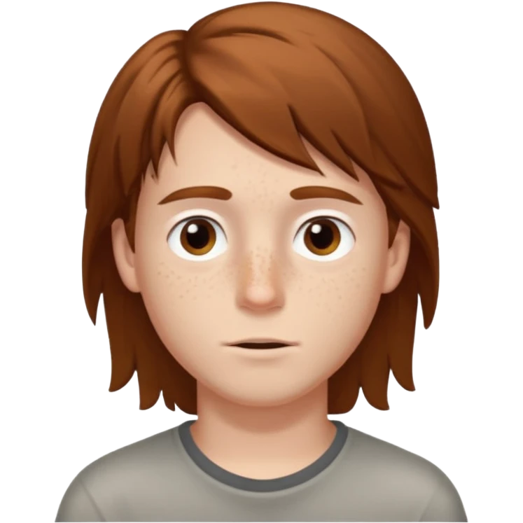 A young white boy with brown hair and eyes, with slightly long, straight and disheveled hair, Make it look aesthetic emoji