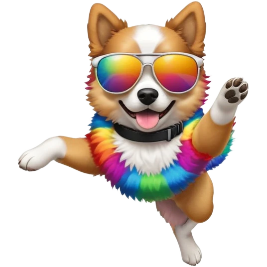 Dog doing a backflip wearing sunglasses rainbow  emoji