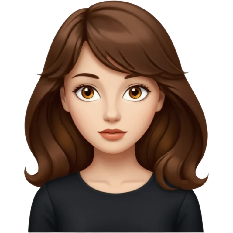 kahverengi uzun Dalgalı saçlı, hafif perçemli; kehribar gözlü, küçük kalkık burunlu ve dolgun dudaklı. Oval yüzlü, çıkık elmacık kemikli. Omuzları geniş, beli ince, kalçası dolgun.şık bir tarzda, dikkat çekici bir kadın. siyah üstü olucak. emoji