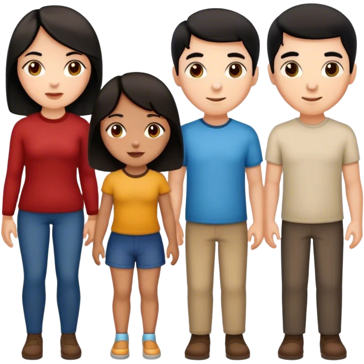 Family of 4. 2 dark haired girls. 2 men. 1 white with dark hair. 1 black with dark hair.  emoji