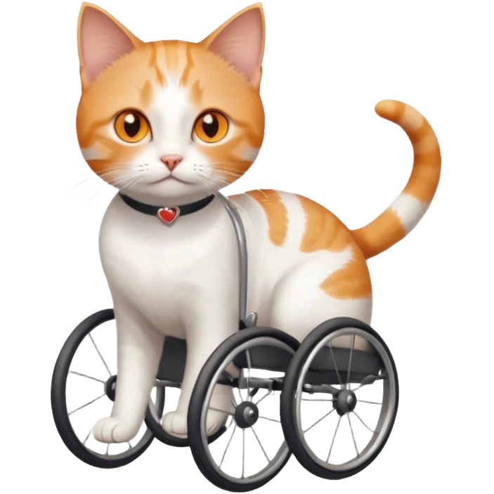 full body small short hair ginger and white cat with orange eyes walking in a wheelchair for cats emoji