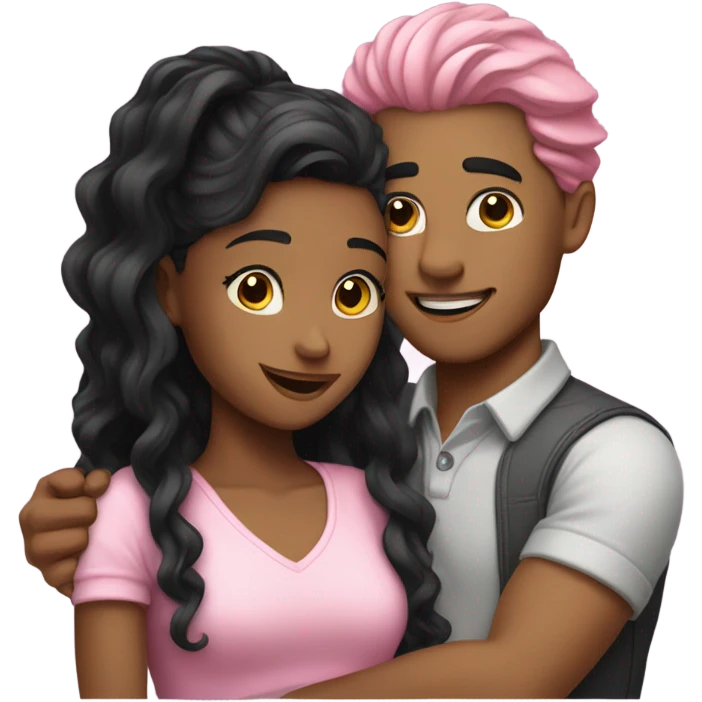 make a guy and a girl, they are hugging, the girl has pink long wavy hair. The guy has black hair and light skin emoji