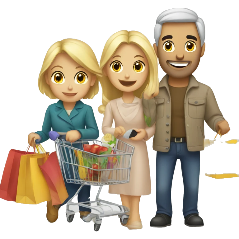 Caucasian family shopping 6 members emoji