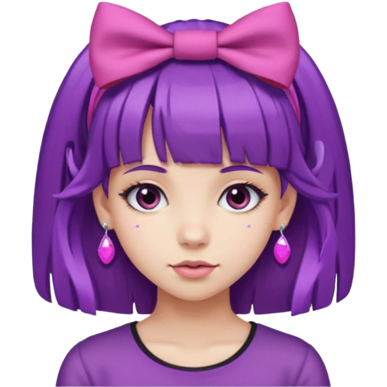 girl with bangs and purple hair and pink hairbow on the side of head and earrings emoji
