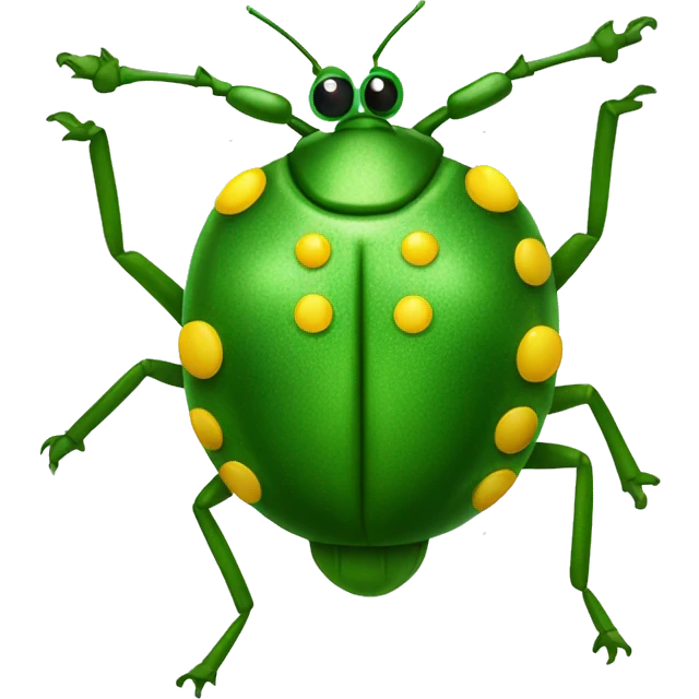 ironical green bug playing with three yellow dots  emoji