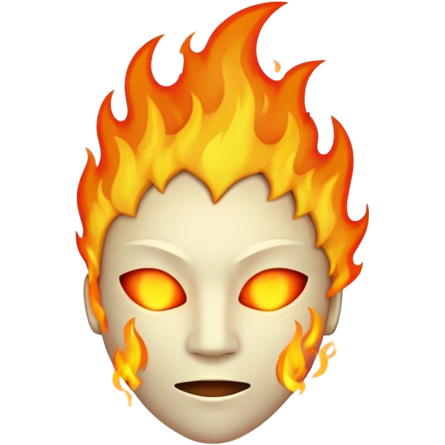 featureless head with fire, no eyes, no mouth, blank face emoji