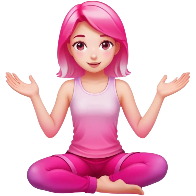 Girl kneeling in playful pose, transparent glass style, bright pink gradient, with shadows and highlights, minimalist design emoji