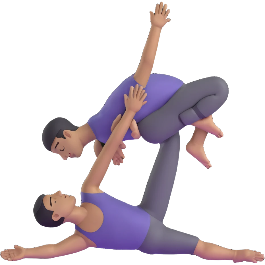 man doing pigeon yoga pose with one leg bent in front and one leg stretched behind emoji
