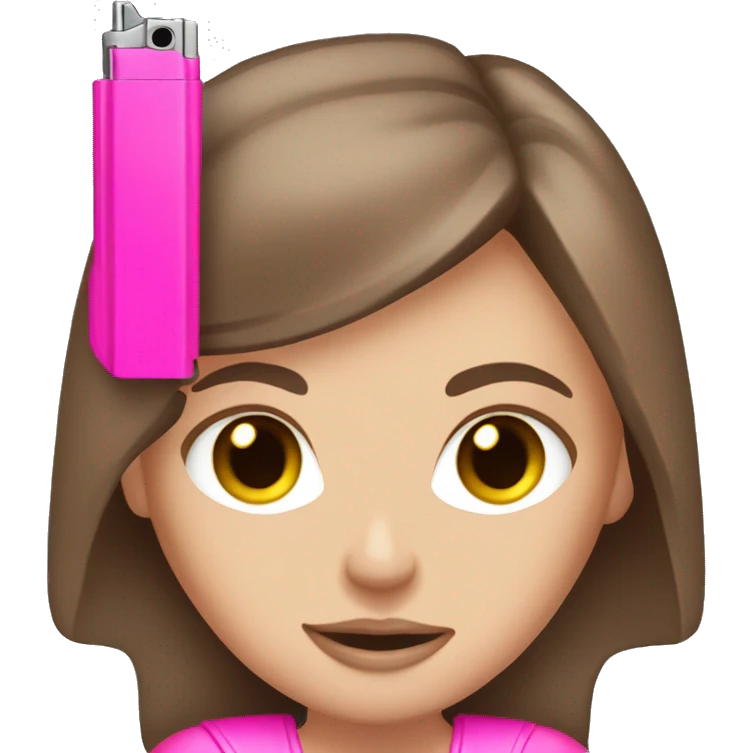 White Girl brown hair hand pink nails holding pink gun emoji