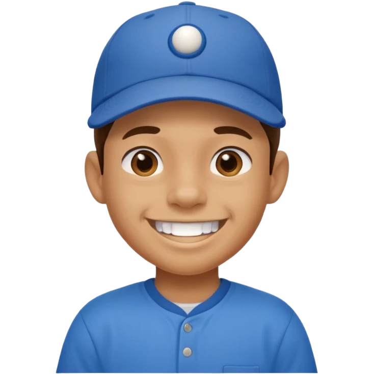 smiling schoolboy with large front teeth and a baseball cap emoji