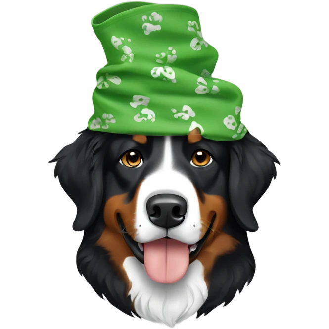 bernese mountain dog wearing a green bandana emoji