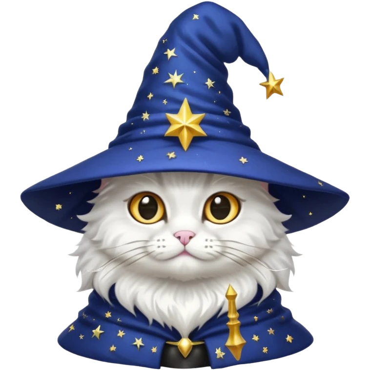 black wizard cat with a pointy starry wizard hat emoji