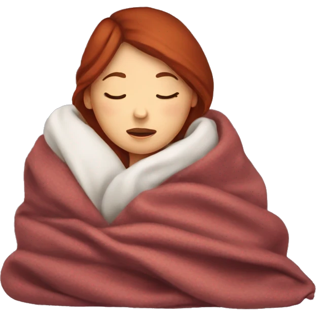 Girl with dark red hair sleeping in blanket emoji