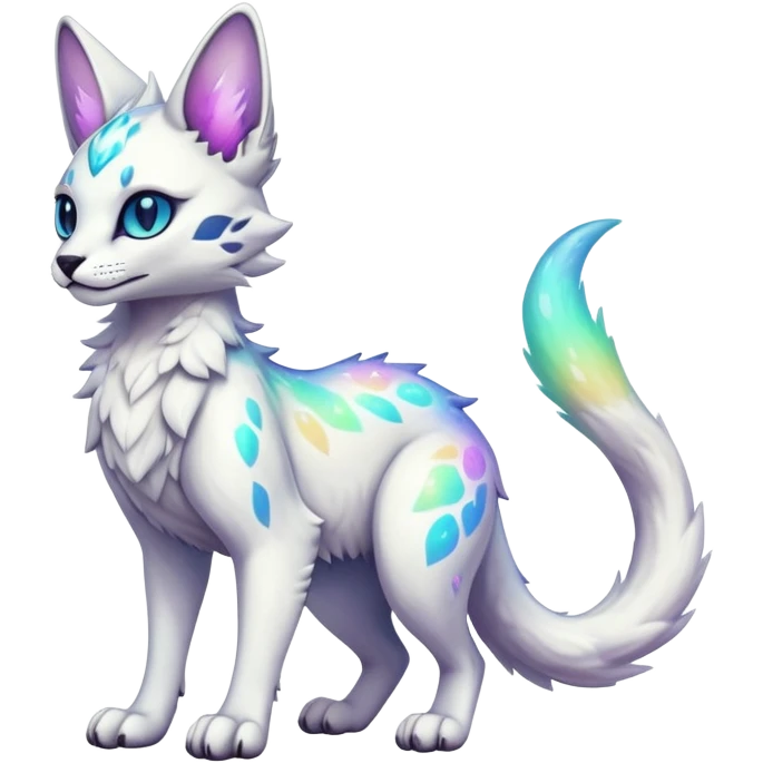 Cute Kawaii Epic Colorful White Iridescent Nebula Sergal-Serval-Vernid full body emoji