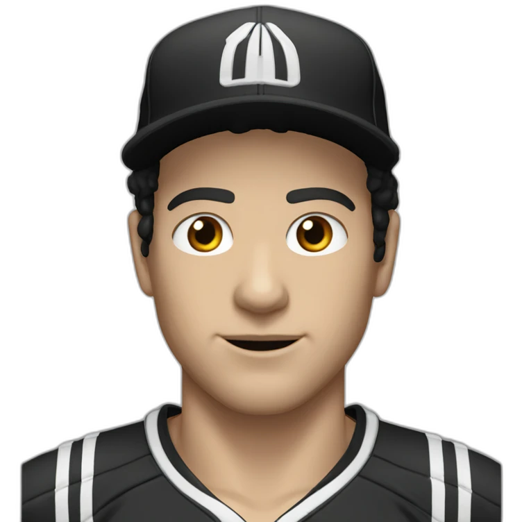 White Guy with blown eyes black hair and black adidas cap emoji