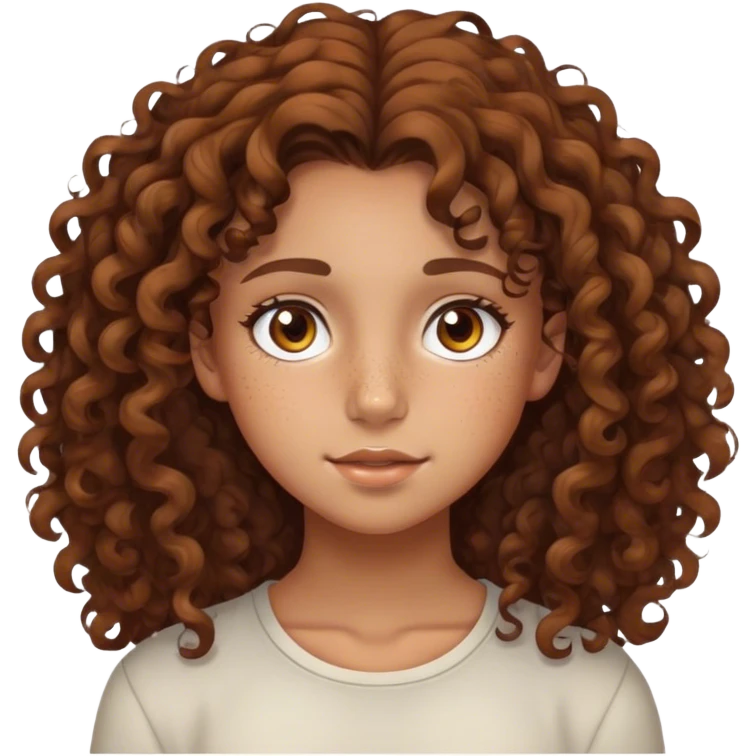 girl with curly brown hair, 3a hair, brown eyes, tan skin, light freckles, 14 years old emoji