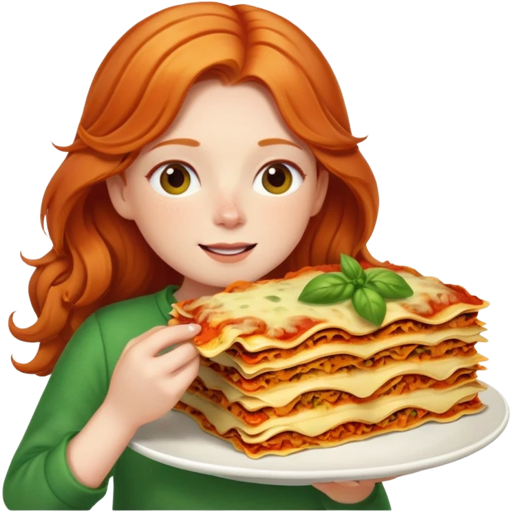 ginger girl eating veggie lasagna  emoji
