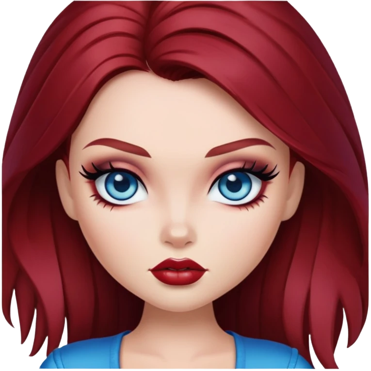 bratz baddie, dark red hair, blue eyes, makeup emoji