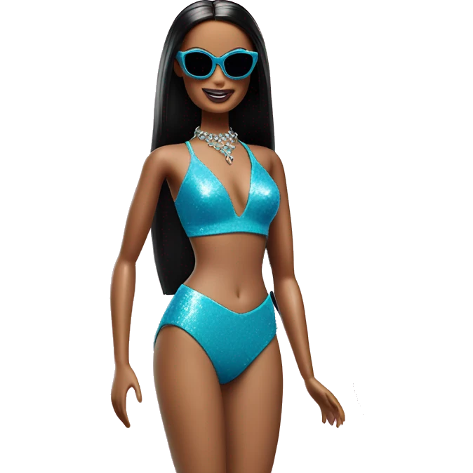 Debut Barbie CC,Morticia Addams, holding sunglasses,showing off, sparkling swimwear, accessories  emoji