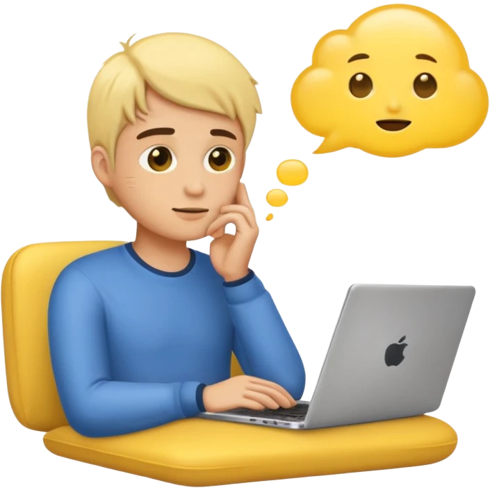 programmer emoji with laptop, daydreaming, no thought bubble emoji