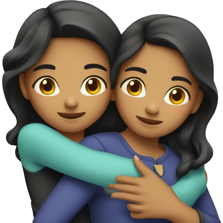 Two Hispanic girls hug emoji