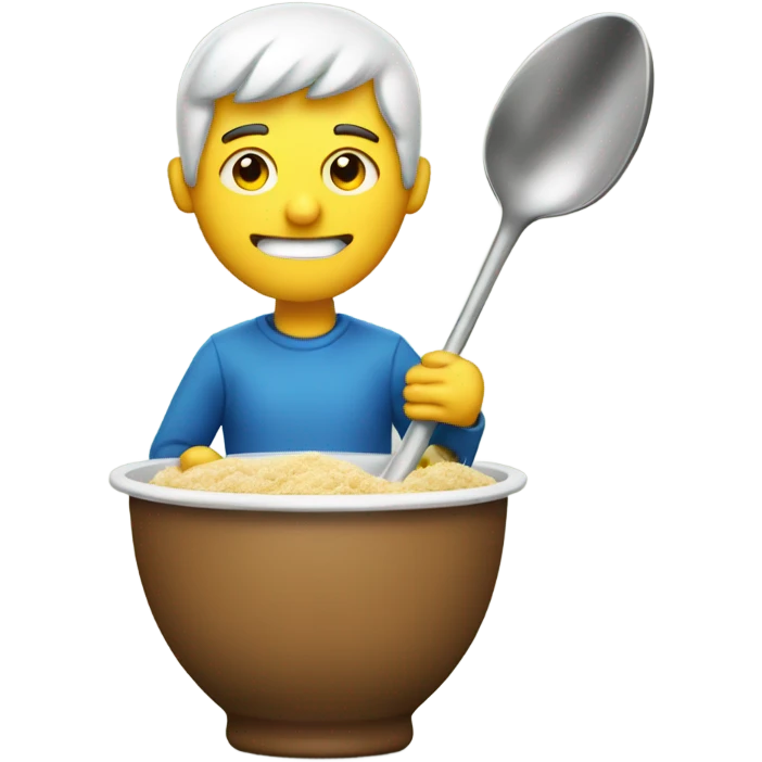 Man eating auger off spoon with liter emoji