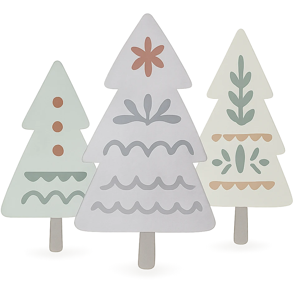 logo style illustration of evergreen trees in Scandinavian folk art style, neutral color tones, watercolor texture emoji