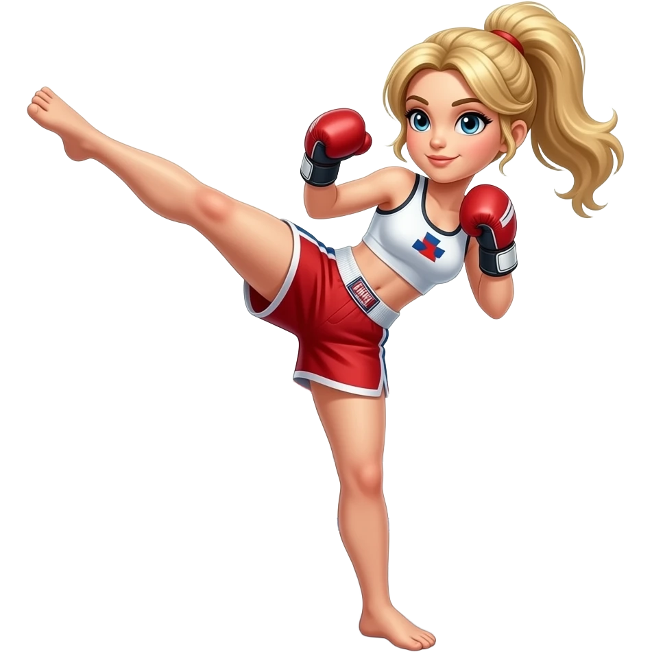 Blonde girl kickboxing kicking round emoji