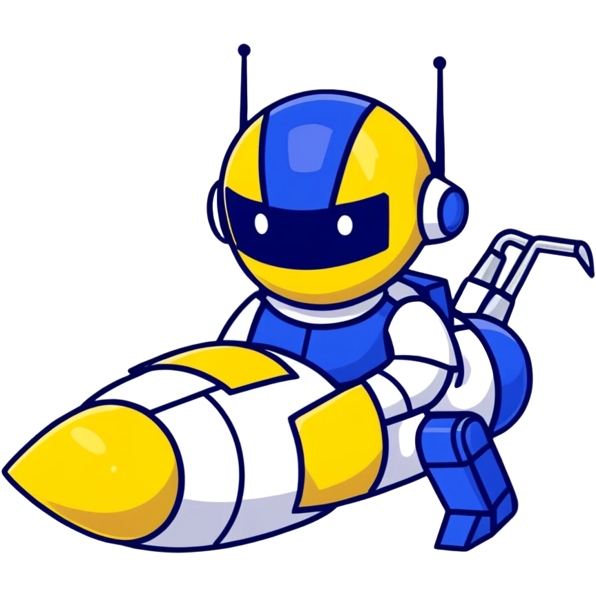 simple transformer robot in royal blue, black, and silver, cute animated look emoji