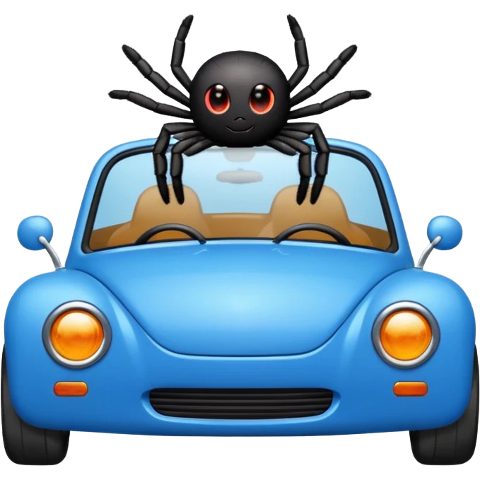 Cute spider driving a blue car emoji